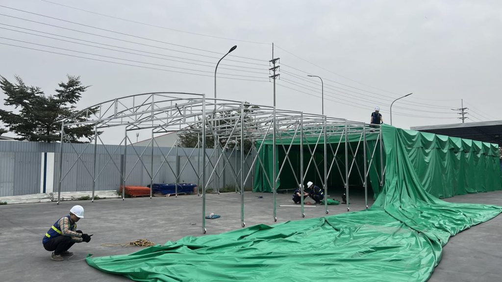 Thi công lắp đặt mái che vòm khung xếp trượt Punta Thi công lắp đặt mái che vòm khung xếp trượt Punta