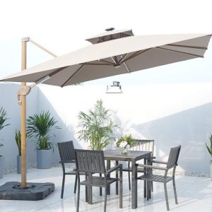 Ô dù lệch tâm vuông 3m có đèn Led năng lượng mặt trời cao cấp
