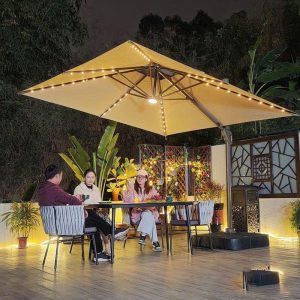 Dù lệch tâm vuông 3m có đèn Led che sân vườn