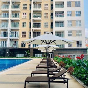 Dù chính tâm tròn 3m thân gỗ che nắng hồ bơi