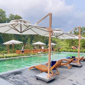 Dù lệch tâm tròn 3m xoay 360 độ chỉnh nghiêng 2 tầng che nắng mưa ngoài trời
