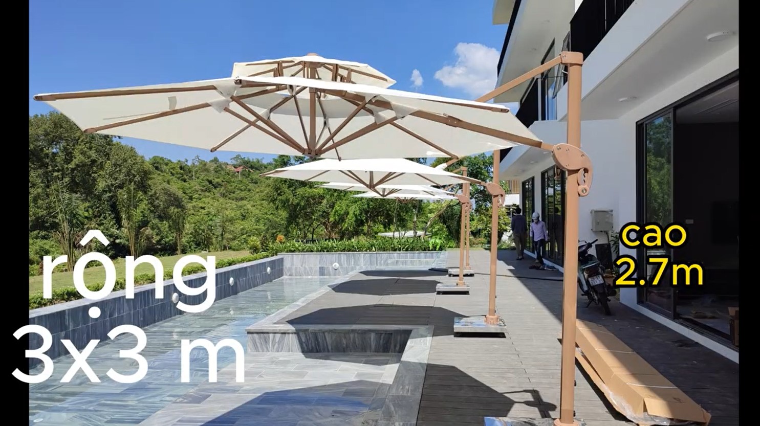 Cấu tạo của dù lệch tâm tròn 3m xoay 360 độ Cấu tạo của dù lệch tâm tròn 3m xoay 360 độ