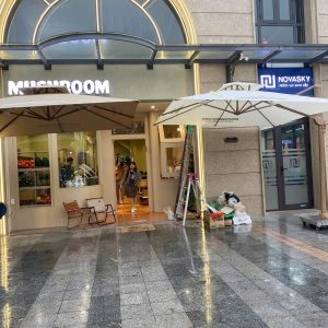Dù lệch tâm vuông 3m xoay 360 độ màu trắng che nắng quán cafe